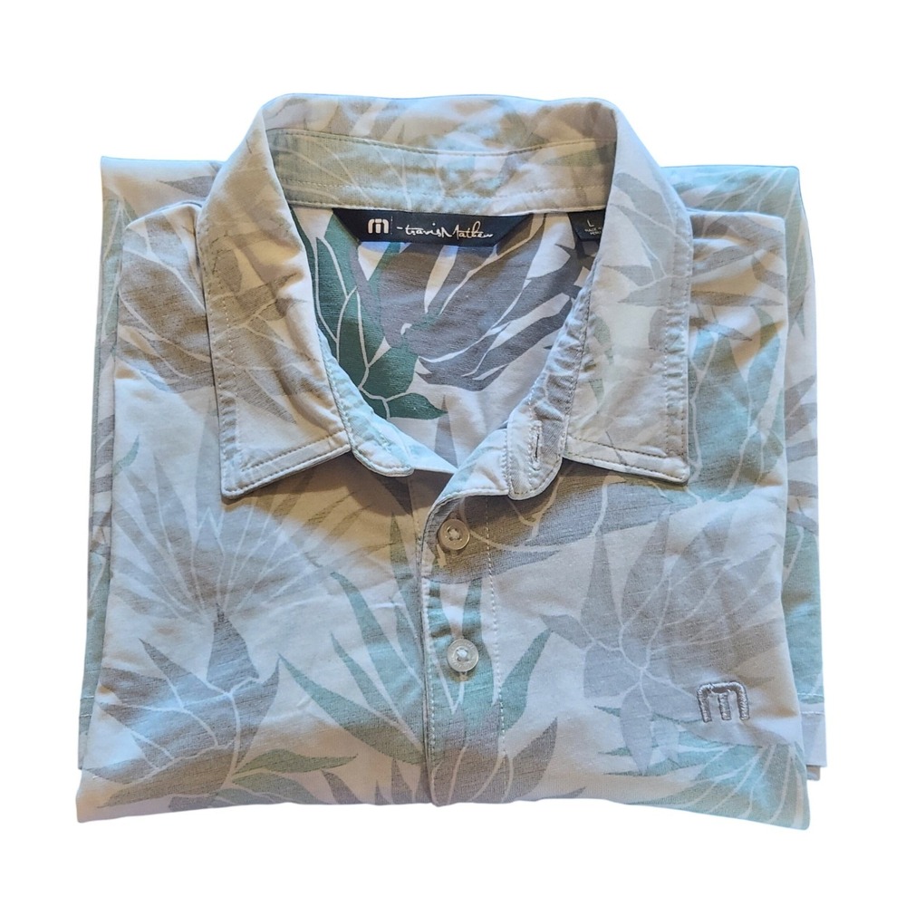 Travis Mathew Golf Polo Shirt‎ Short Sleeve Size Large Succulent Pattern